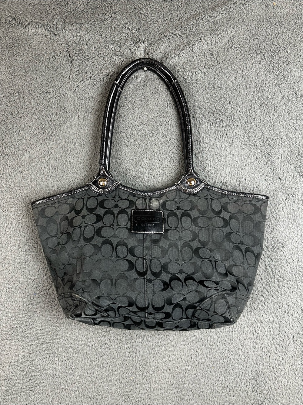 Coach Signature C Gallery Tote Black Jacquard Patent Leather Bag K0971-F14281